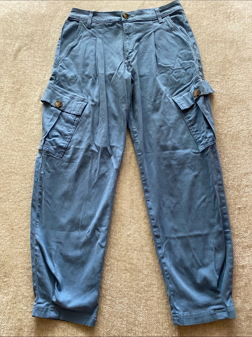 Anthropologie Amadi Sky Blue Tapered Ankle Cargo Loose Boyfriend Pants S